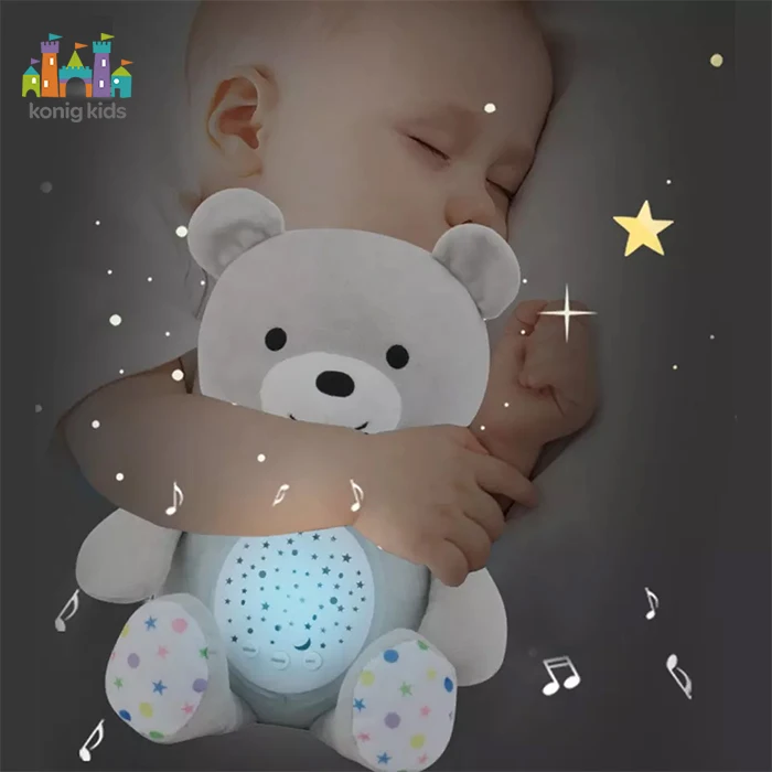 Konig Kids Custom Plush Toy Baby Sleep Soother Bear Night Light Projector Sleeping Stuffed Plush Toy Animal