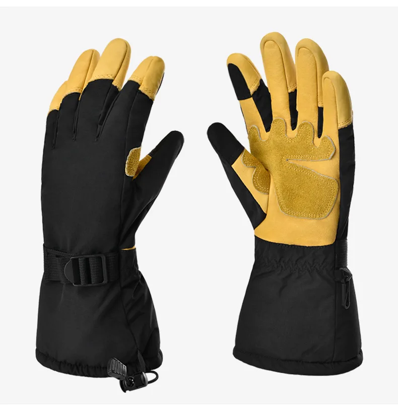 Лыжные перчатки для работы на открытом воздухе, зимние теплые перчатки из плотной ткани с защитой от ветра и оленьей кожи
