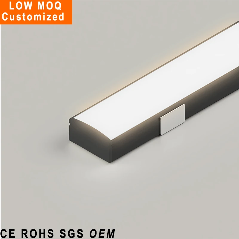 Low Moq Customized difusor flat 3m Preto fita de led perfil de led