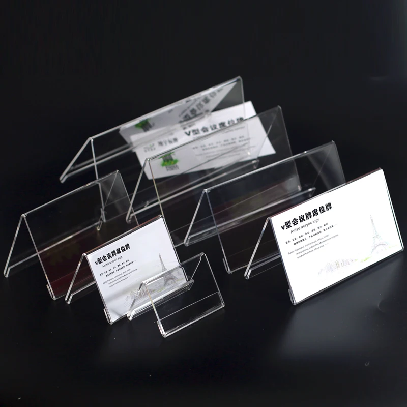 Acrylic Display Standing Clear Price Ticket Customized V Shape plastic slanted slant acrylic block triangular sign holder