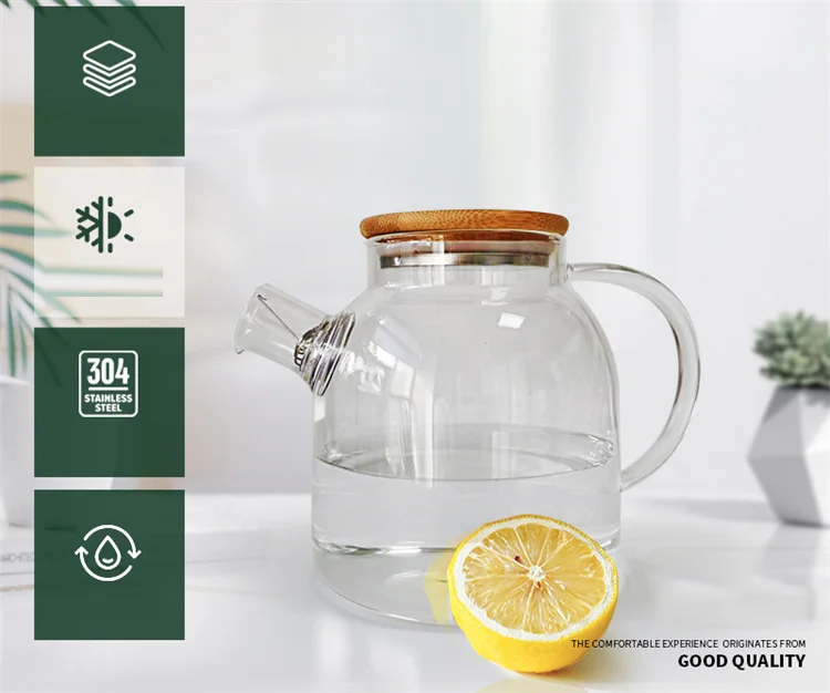 wholesale transparent 2 in 1 tea maker bamboo lid borosilicate 600ml 1000ml 1500ml 1800ml glass teapot flower tea