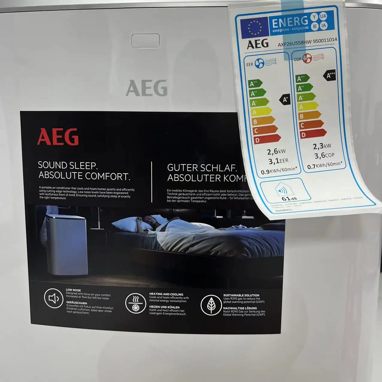 GERMANY AEG 9000btu portable air conditioner heat pump  220v 50hz R290 strong cooling with fan and dehumidifier