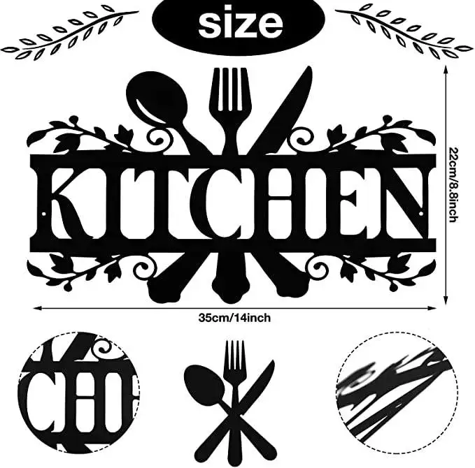 Personalized Black Powder Coated Iron Decorative Pendant Metal Wall Hanging Design Kitchen Decor