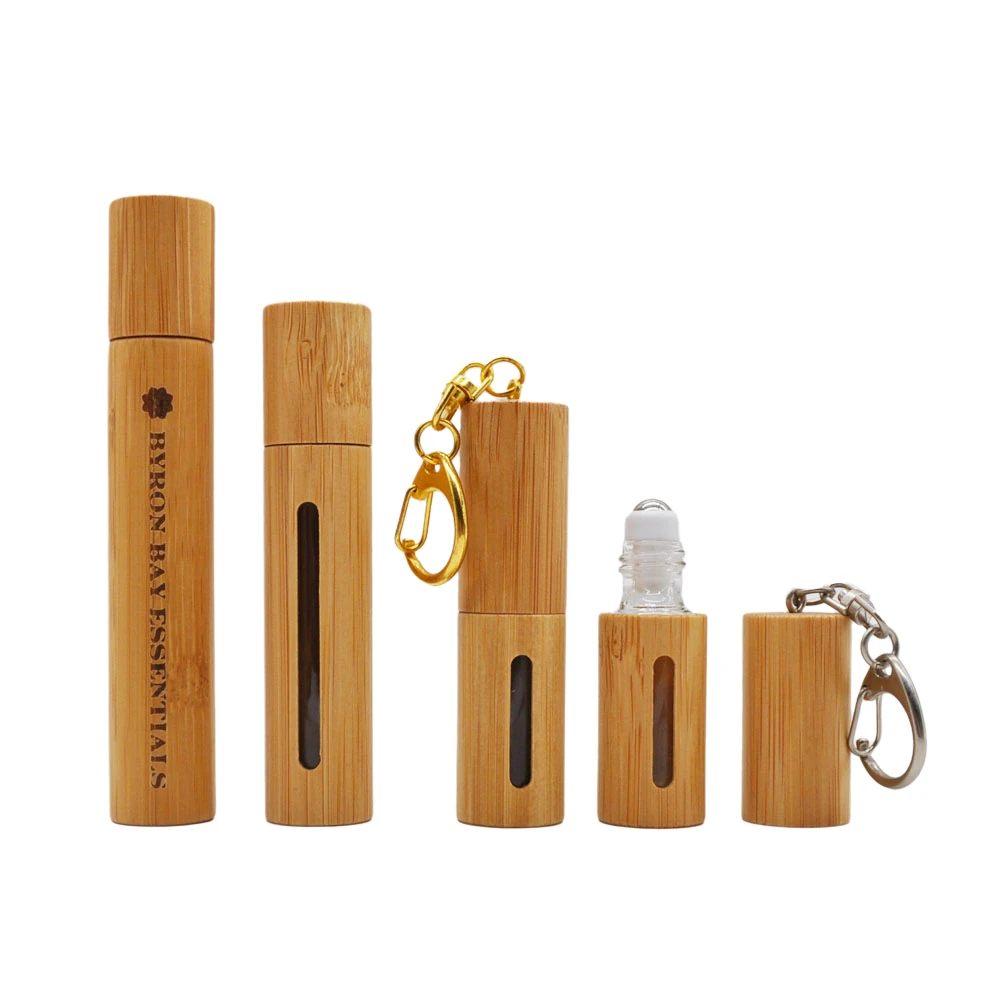 5ml 10ml 15ml Natural Bamboo Cover Glass Roll on Bottles for Essential Oils with Stainless Steel Roller Balls