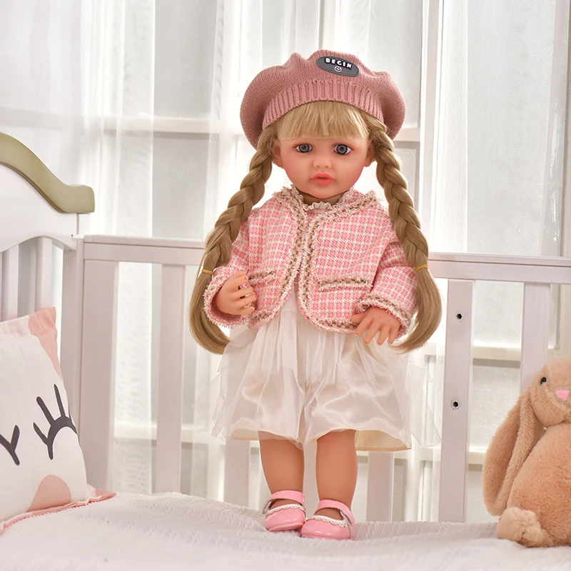 High Quality 55CM Cute Baby Girl Dolls  Soft Vinyl Reborn Silicone Soft Dolls Elk Knitwear Reborn Baby Dolls For Gifts kids toys