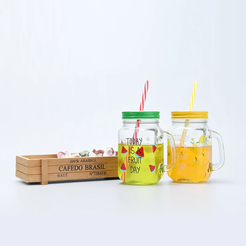 Custom logo 480ml 16oz drinking glasses bottle reusable coffee juice mason cup with handle