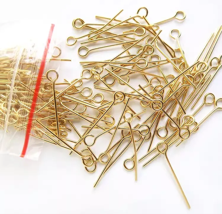 Stainless Steel Real Gold PVD Plated Flat Head Ball Head Open Eye Pins Non Tarnish for DIY Jewelry Making