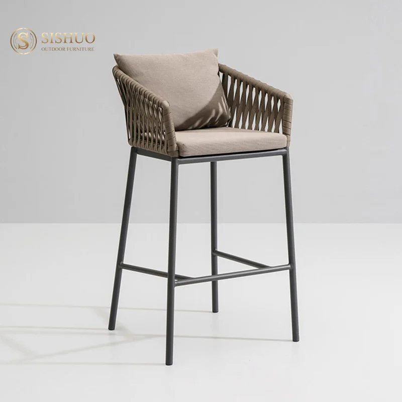 Commercial  Aluminum Frame Bar ArmChair Kitchen Rope Bar Stool Chair With Backs