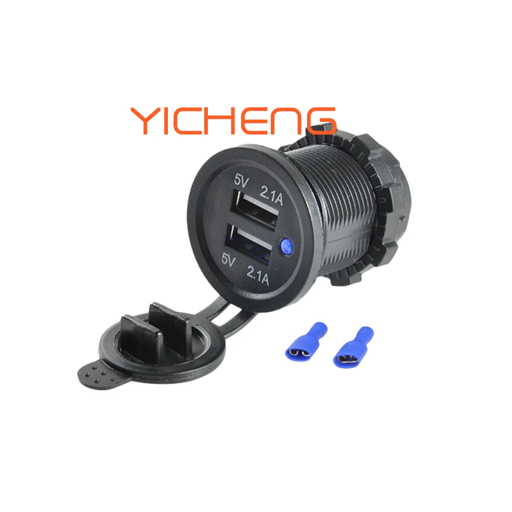 
12-24VDC 4.2A 2 Ports Fast Charging Socket Car USB Adapter with LED Indicator 