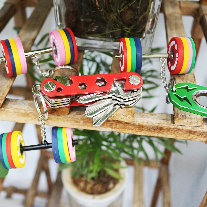 neoprene dumbbell DIY business 3D llaveros CHAVEIRO lead three hole fitness weight plate keychain