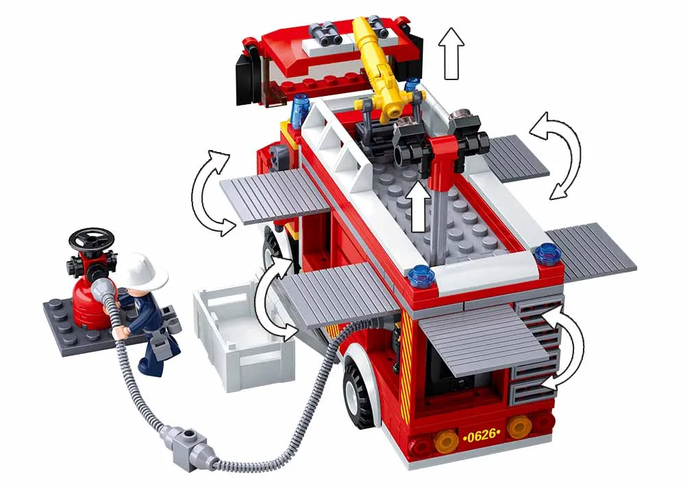 Sluban Building Blocks M38-B0626 Water Tank Lorry of Fire Departments 343PCS Fireman figures Construction Kit for Kids