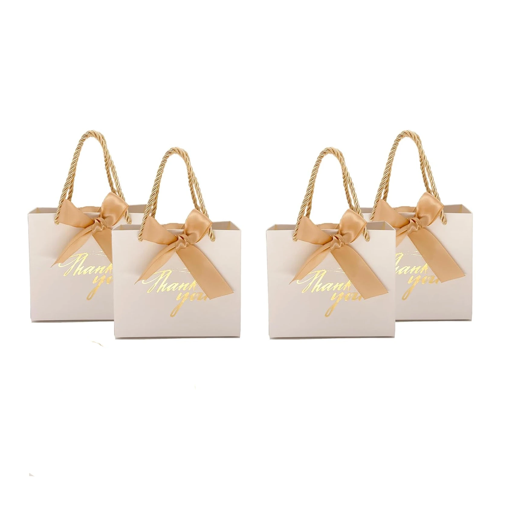 Printed thank you Packing Portable wedding Jewelry watches Cosmetics White luxury gold small gift bags with ribbon