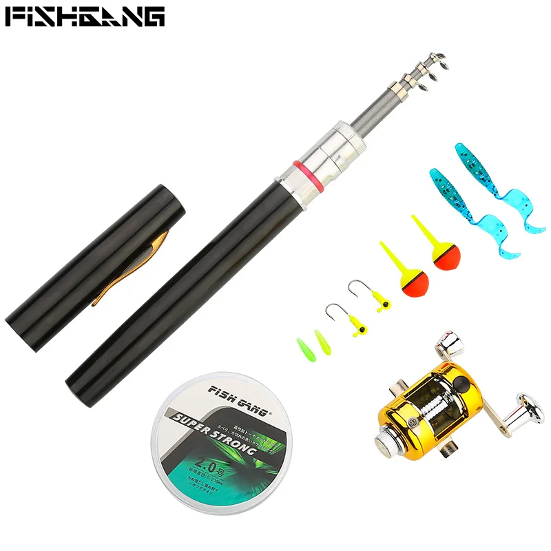 FISHGANG OEM mini Telescopic Pocket Pen fishing rod set 1m  metal Ice pen fishing rod and reel set