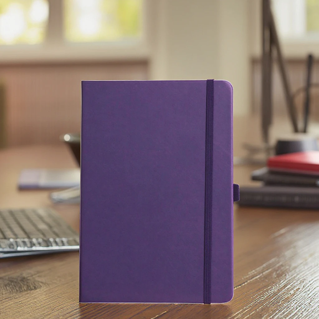 Wholesale Custom A5 Hard Cover Notebook PU Leather Diary and Journal with Elastic Band Purple Hardcover Gift Planner