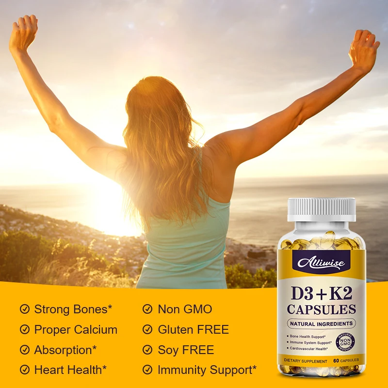 Alliwise OEM Food Supplement Immune System Protect 120pcs Vitamin D3 K2 Capsule
