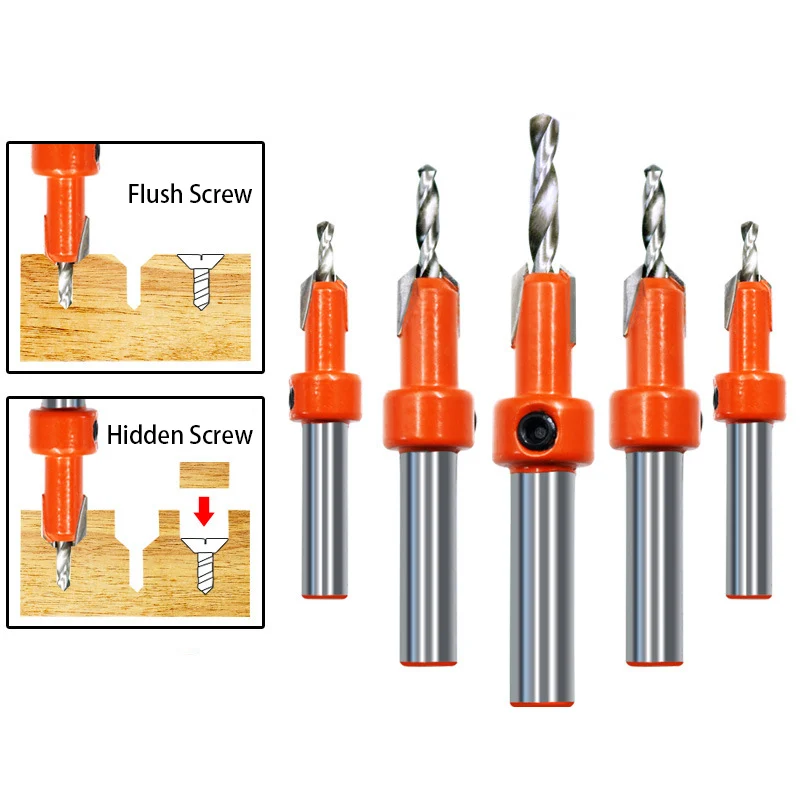 Woodworking Step Drill Countersink Router Bit Set Screw Extractor Demolition Wood Milling Cutter 8mm 10mm Shank