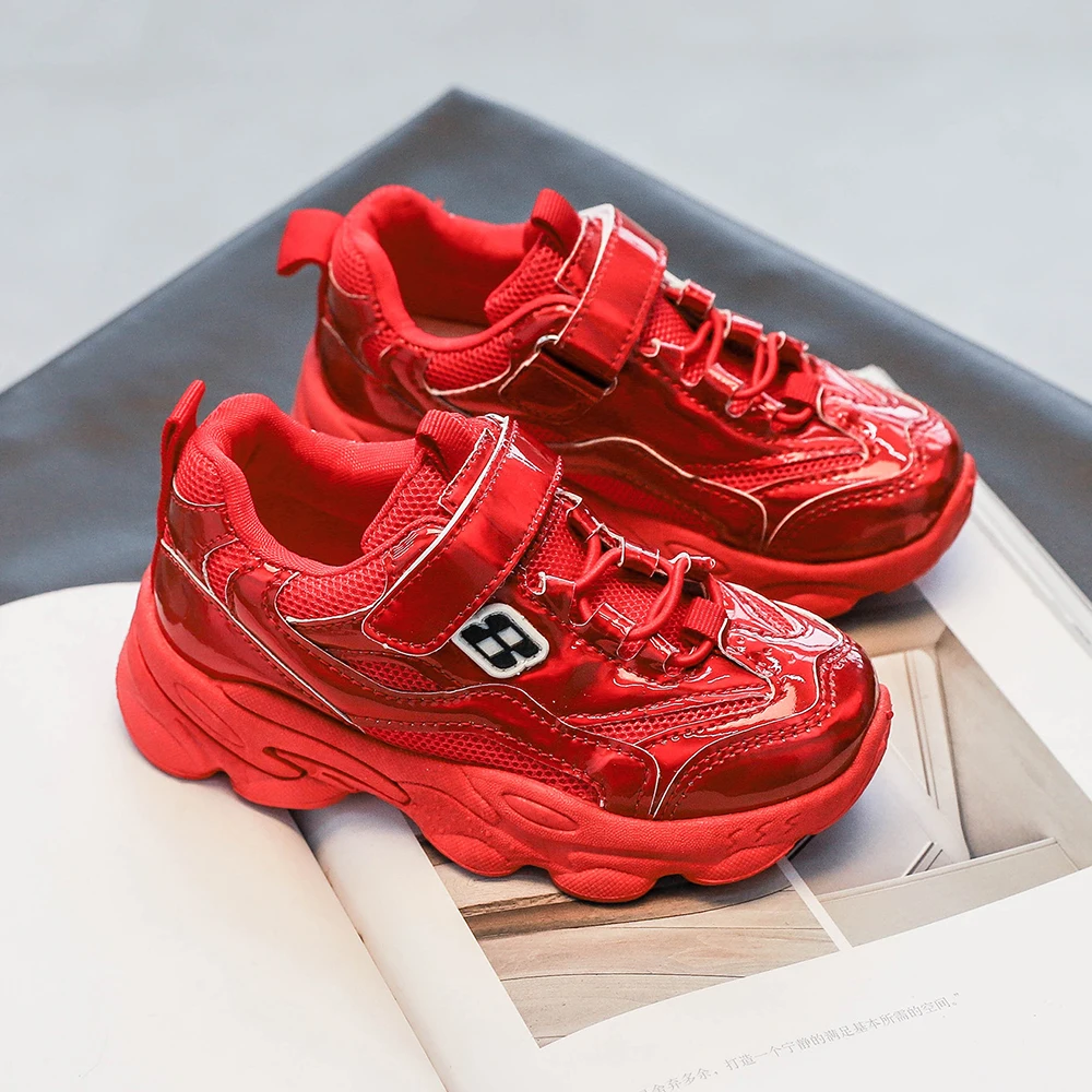 China manufacturer leather mesh pu wedge high heel red kids casual shoe glitter sneakers