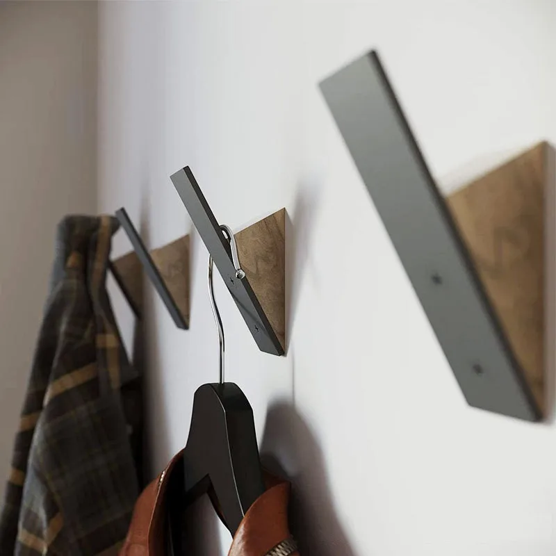 Wall Coat Hook Rack Black Walnut Wood Metal Hooks for Hanging Coats Wall Mounted Wooden Hats Hangers