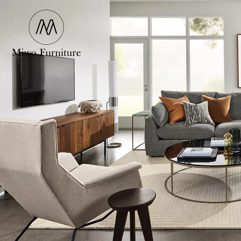 modern nordic TV Cabinet Walnut color solid wood Metal tripod  Designs Living Room Media Console rectangle TV Stand  Custom