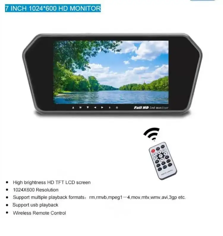 Высокое качество и разрешение 7 дюймов full HD светодиодный автомобильный монитор зеркала заднего вида MP5 16:9 экран DC 12 В