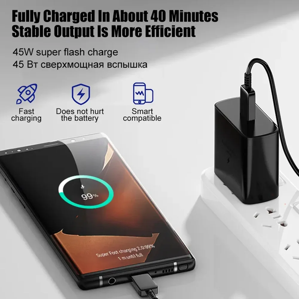 Hot Selling Type-c Charger Cubes 45W PD 3.0 Adapter Super Fast Charging Power US EU Plug For Samsung S24 S23 S22 Ultra S21 S20