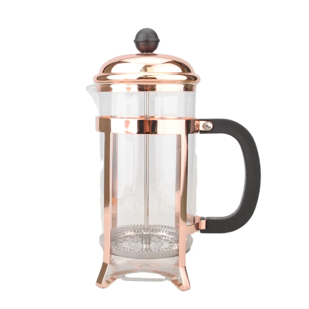 2024  New Arrival design classic elegant OEM Custom Logo Eco-Friendly Glass French Press Coffee Maker Coffee and Tea golden