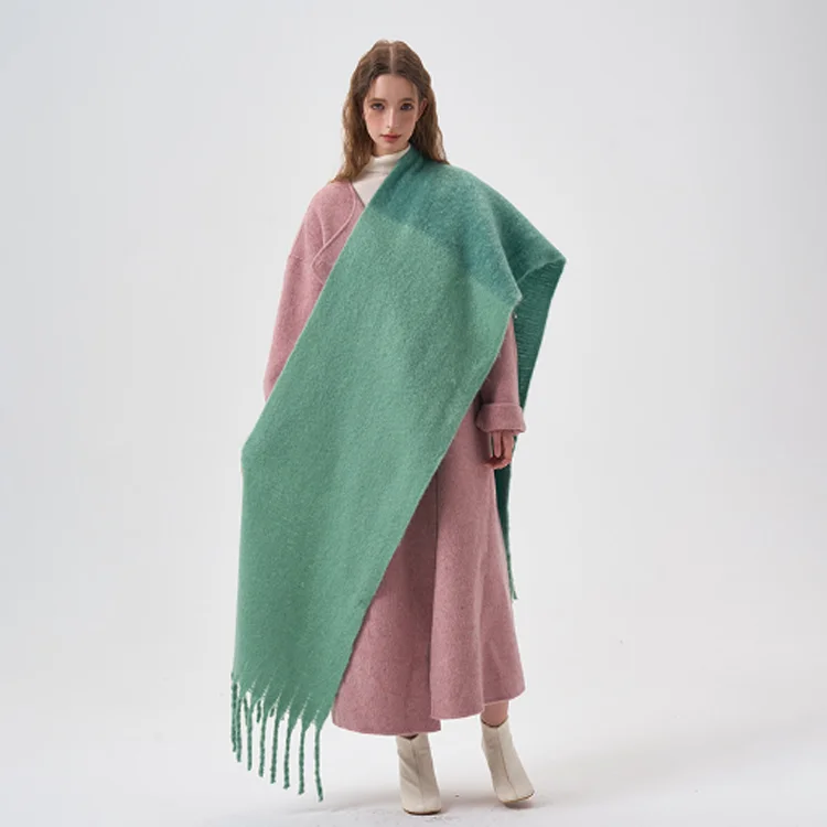 F-2229 new two tone split color woman scarf winter thick warm fashion tassel soft mink shawl windproof womens polyester scarf