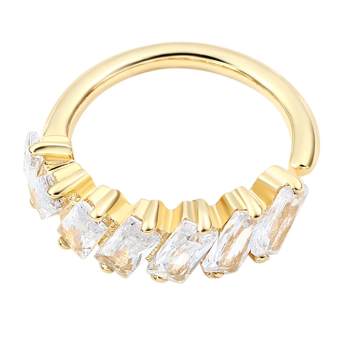 Eternal Metal 14K Solid Gold 5A Rectangle CZ Paved  Nose & Ear Hoop Ring Navel & Labret Piercing Jewelry