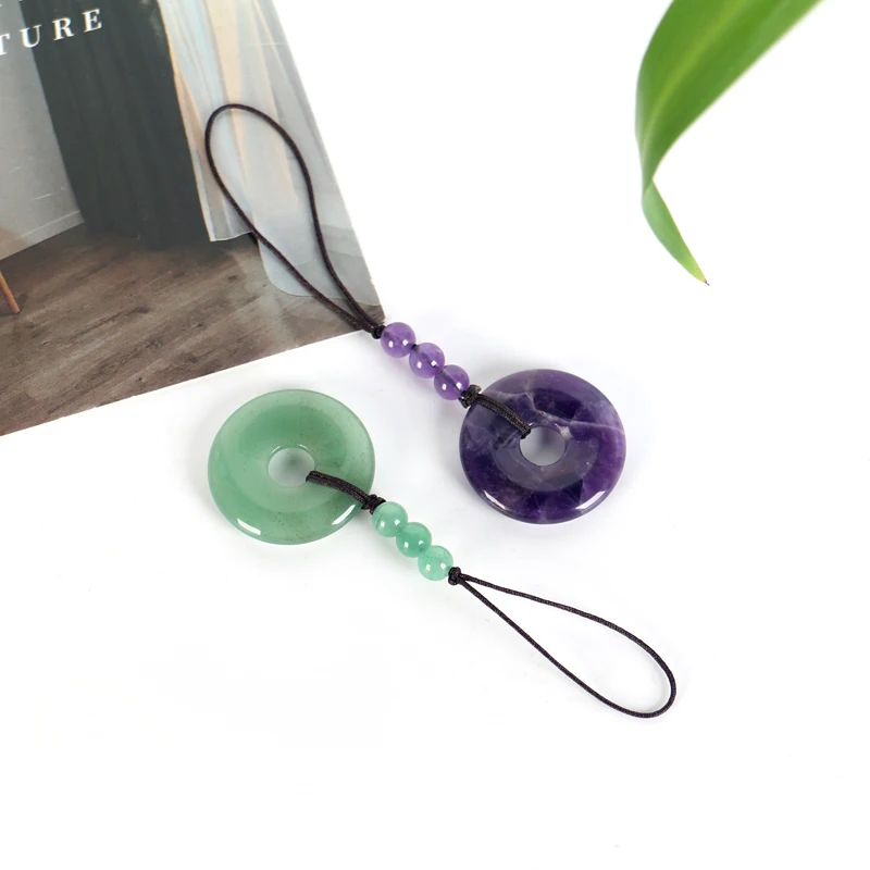 30mm Circle Donut Healing Crystals Necklace Natural Semi-Precious Chakra Gemstone Stone Amulet Lucky Coin Donuts Charm Necklace