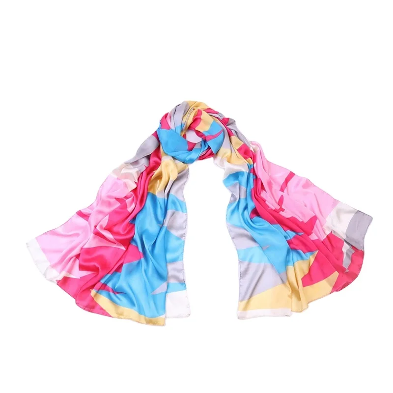 Neon Print Custom Rainbow Women Floral Design Square Faux Silk Satin Scarf