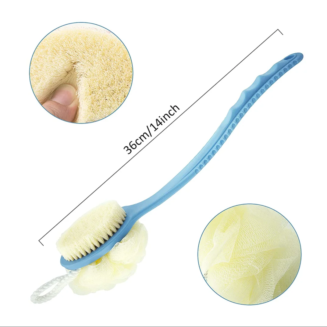 bodyworks Shower Body Brush Long Handle Bath Brush Loofah body scrub Sponge 2 in 1Handheld on a Stick for Body