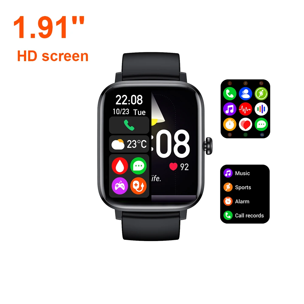 Phone watch smart 2022 HD 1.91 inches HD screen IP68 waterproof swim watch BT calling wearable device heart rate health monitor
