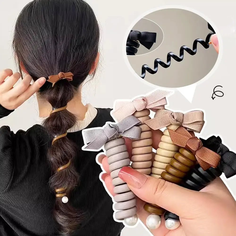 2023 New Rubber Hair Band Headwear Elastic Bowknot Braided Telephone Spiral Hair Ties