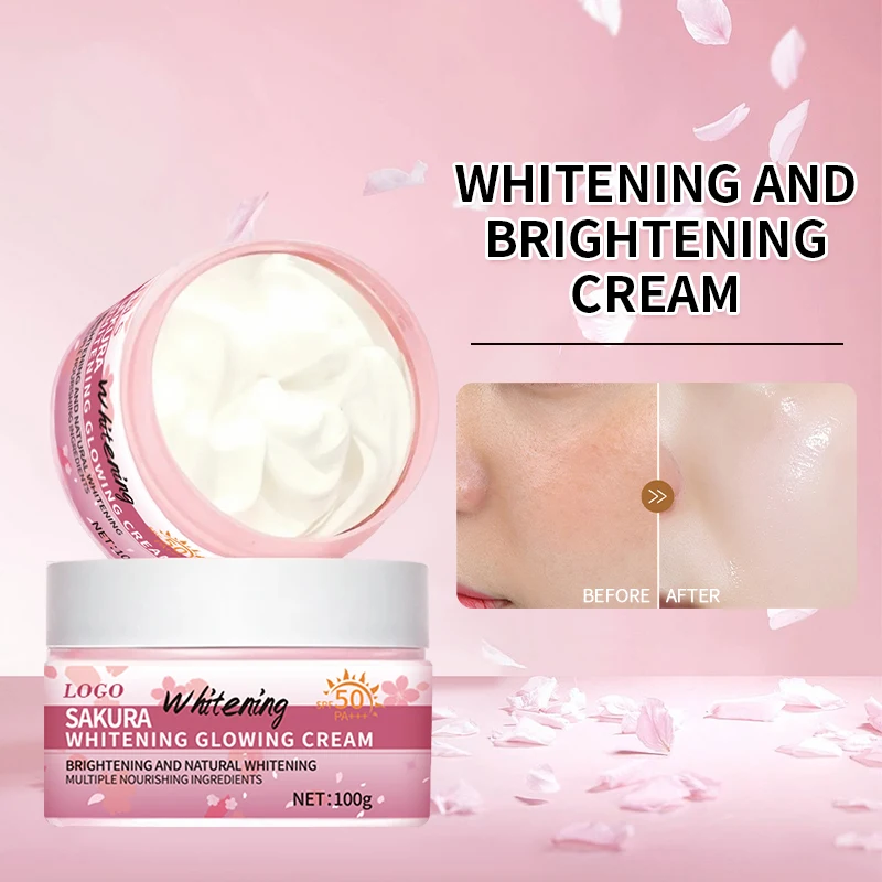 Customized Defeat dullness moisturize and brighten super SAKURA white glowing face cream moist organic lotion with sunscreen spf