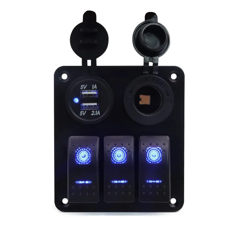 12V 24V Marine Aluminum Rocker Switch Panel Blue LED ON OFF Switch Panel For Boat UTV Truck