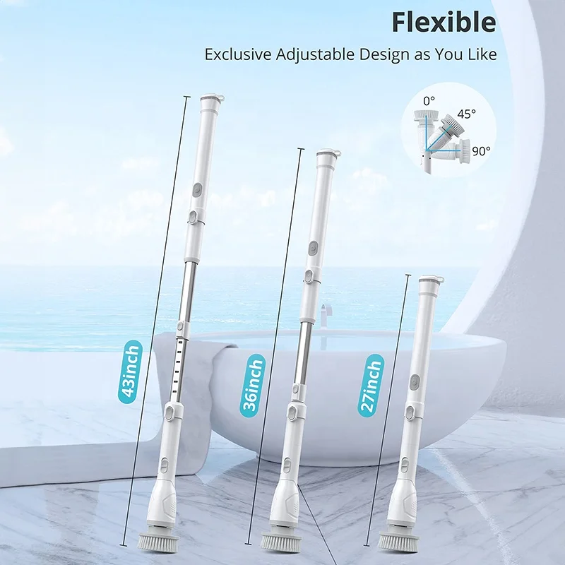 Adjustable Multi-function Handle for Washing Bathroom Tile Floor Electric Spin Scrubber Silicone Telescopic Cleaning Brush