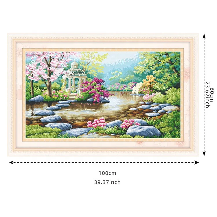 2020 New Home Decoration Banner Landscape Pattern Oil Painting Aida Fabric Sewing Needlework Embroidery Kit DIY Cross Stitch Kit
