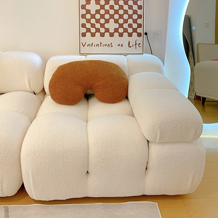 Minimalism French Small family Lamb velvet sofa square module sofa combination minimalist white living room sofa