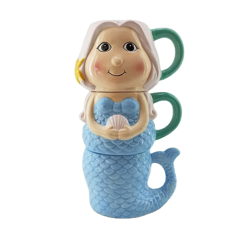 Hand-Painting Ceramic Mermaid shape Stackable Coffee mugs