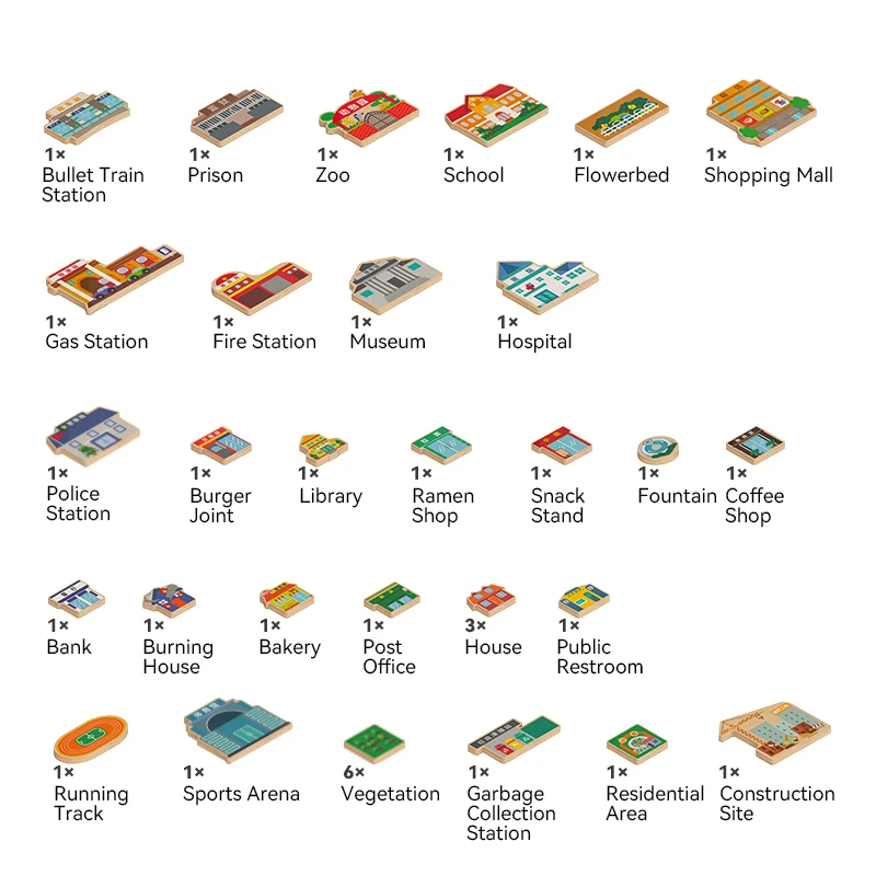 Building  Wooden Blocks Toys Educational Cool Science Urban Slide Models For Kids