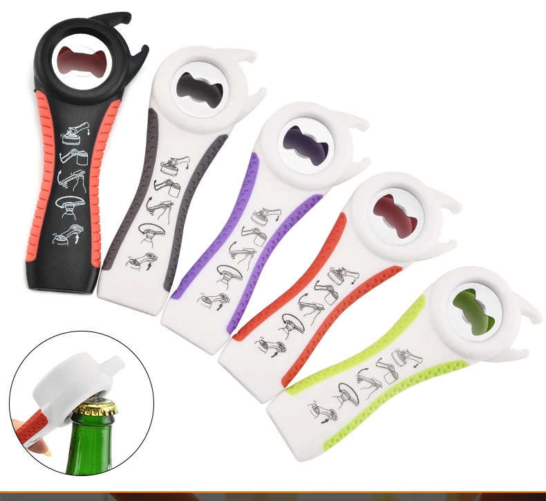 Hot Selling 5 in 1 Multifunction Stainless Steel Plastic Can Jar Bottle Open Can Opener Non-slip Handle Beer Can Openers