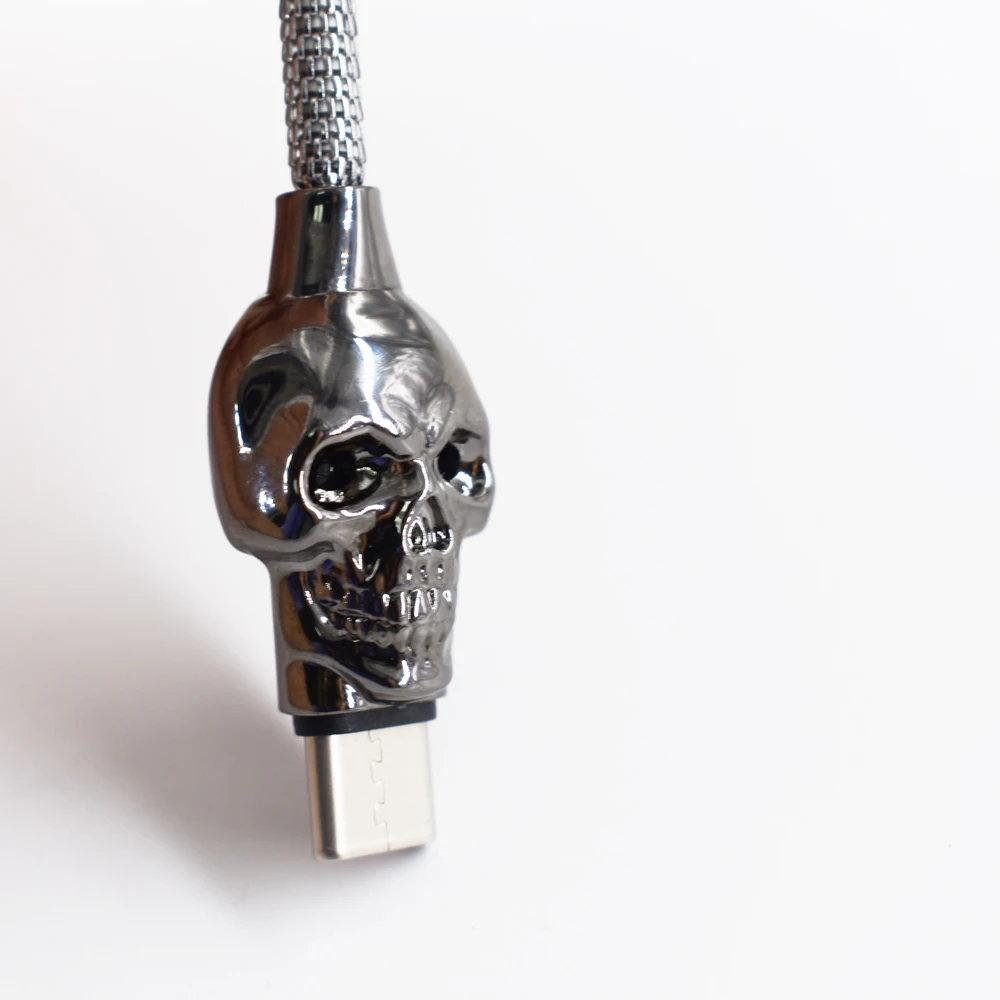 Europe best selling usb charging cable America fashion super cool skull micro usb cable type c with led light for iPhone
