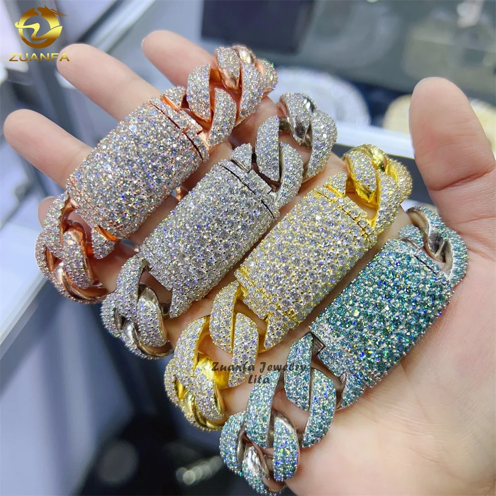 Luxury High Quality Big 20MM Iced Out 925 Sterling Silver Hip Hop Moissanite Cuban Link Chain Bracelet