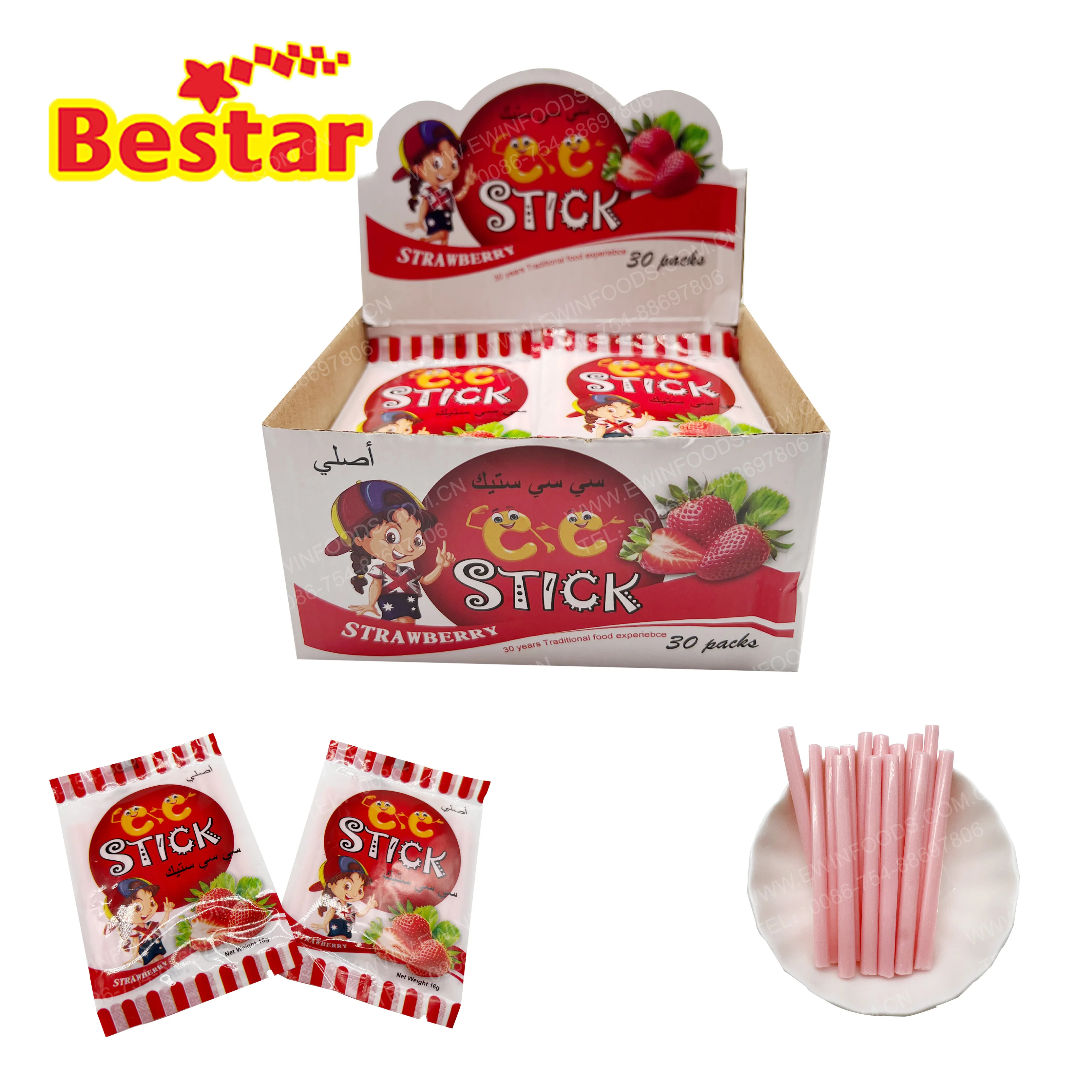 Strawberry cc stick short sour powder candy supplier HALAL cc stick straw candy Chinese wholesale candy