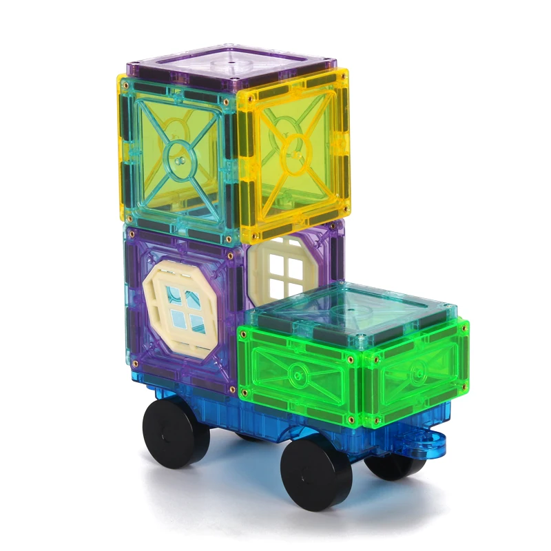 Popular promotional High quality children plastic truck toys magnetic tiles building blocks set