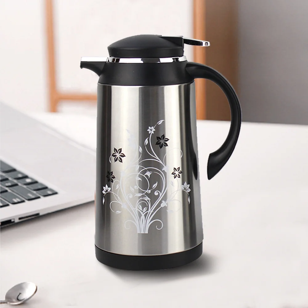 WUJO Cheap Free Design High Quality Customized Silver Metal Arabic Coffee Thermos with Glass Liner Inside