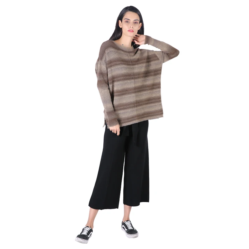 
2019 New Autumn Winter Thermal Knitted Sweater For Women O Neck Soft Color Mixed Pullovers 