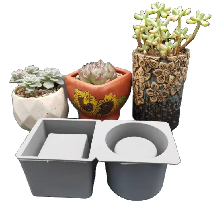 Silicone Custom Small Desk Garden Flower Pot Cement Concrete Vase Planter Molds For Sale
