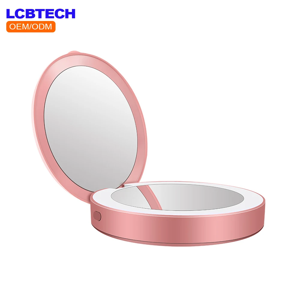 Custom Rechargeable Hand Smart Travel Folding Portable Hand Held Pocket Vanity Makeup Mirror with Led Light Power Bank