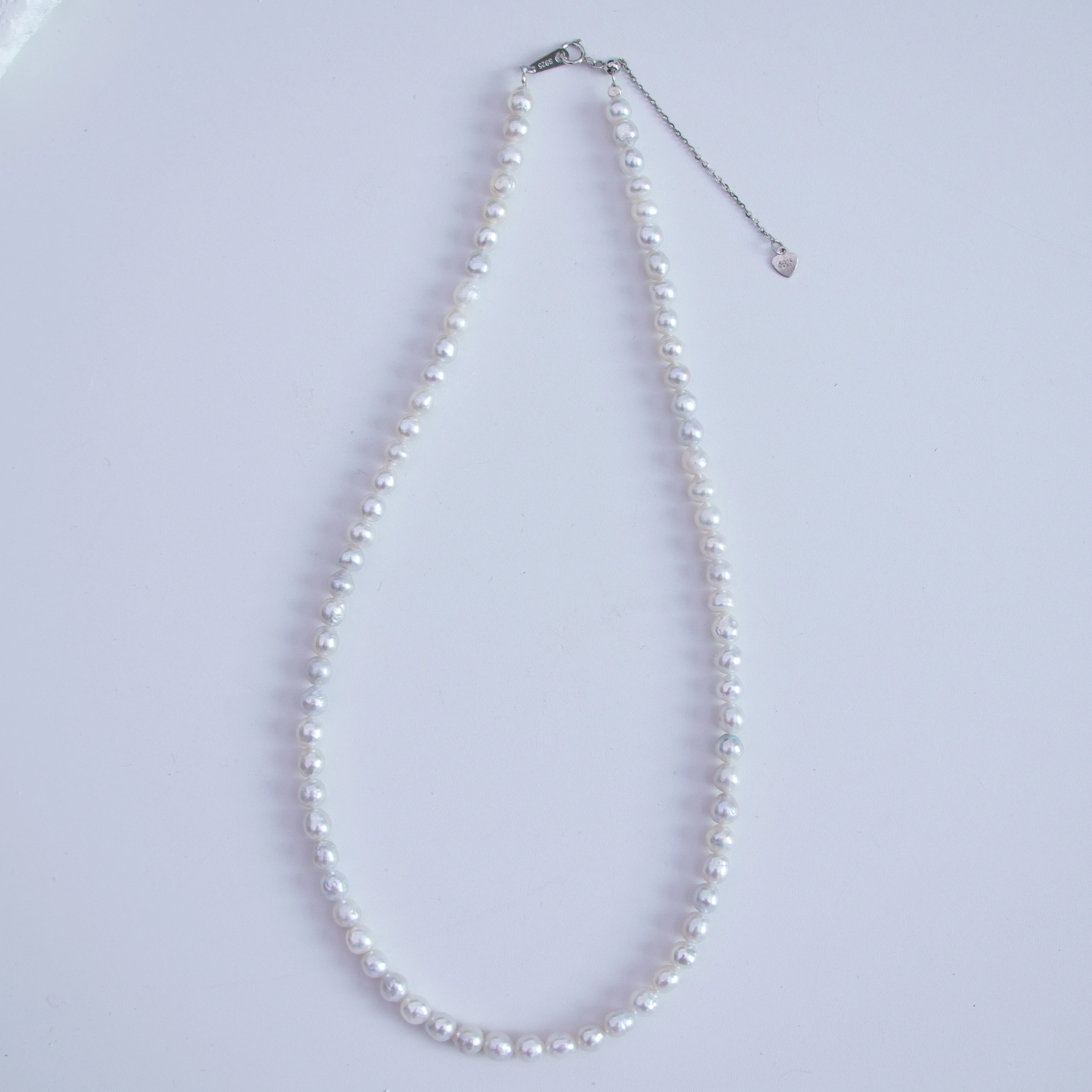 S925 Silver Accessories Freshwater Nucleated White Baroque Pearl Necklace 5-5.5mm Abnormal Flaws
